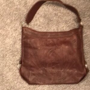 Brown Embossed Leather Shoulder Bag